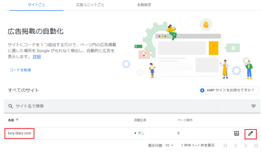 サイト名を確認し右端のペンのマークをクリックします