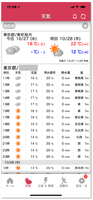 気象情報もわかります